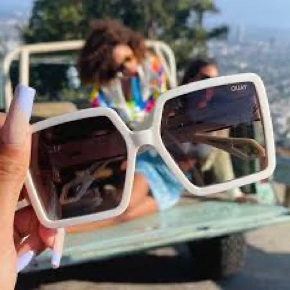Quay Australia Ivory Square Sunglasses Quay All Talk Oversized Cat Eye Sunnies in Ivory  main image 2